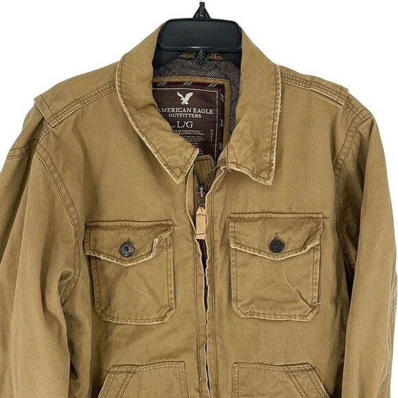 American Eagle Outfitters Mens Full Zip Military Field Jacket Khaki Size Large - Picture 2 of 8